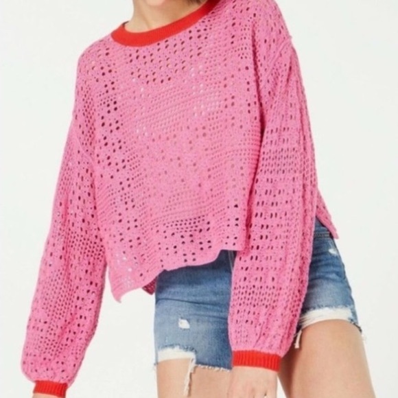 Free People Sweaters - Free People Pink Home Run Crop Sweater NWT
